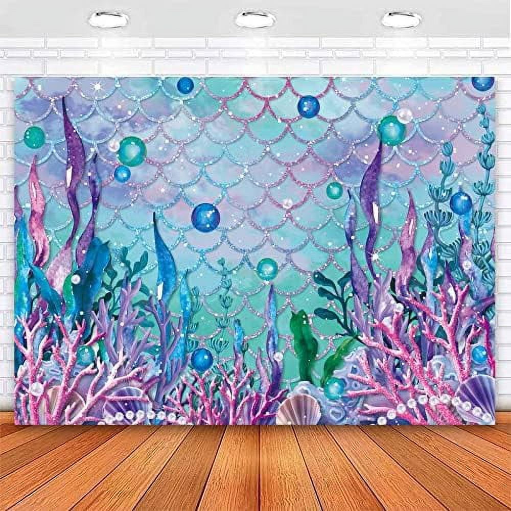 Under The Sea Baby Shower Backdrop Purple Blue Seaweed Glitter