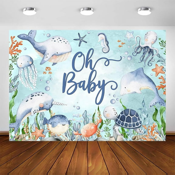 Under The Sea Backdrop for Baby Shower Oh Baby Ocean Baby Shower Photography Background Underwater World Baby Shower Decorations Party Photo Banner
