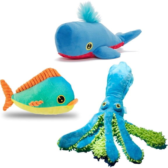 Under The Sea Bundle - 3  for Medium and Large Dogs - Squeaky  , Tug , Plush   - Maggie Mahi, Shify Sid The Squid, Moby Lick