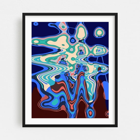 Under The Sea - Digital Art Abstract Modern Art Psychedelic Geometric Surrealism Pattern Black Framed Wall Art Print 11 x 14 inches