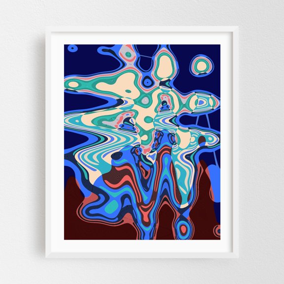 Under The Sea - Digital Art Abstract Modern Art Psychedelic Geometric Surrealism Pattern White Framed Wall Art Print 12 x 16 inches