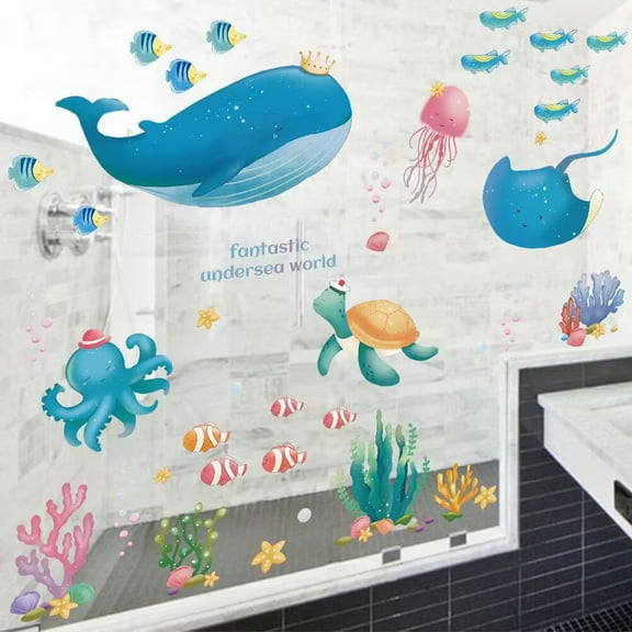 Under The Sea Dolphin Fish Wall Decals Vinyl Peel and Stick Kids Room Wall Stickers Baby Nursery Childrens Bedroom Bathroom Wall Decor