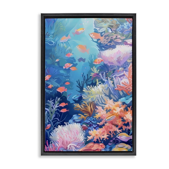 Stupell Industries Under The Sea Exotic Fish Black Framed Floater Canvas Wall Art, design by LSR Design Studio, 25 x 17