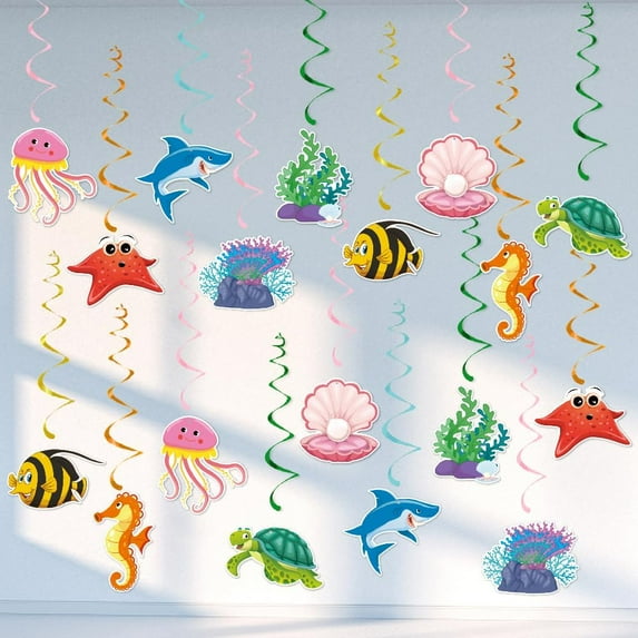 Under The Sea Party Decorations, 36 Pcs Ocean Themed Party Decorations, Under The Sea Ocean Themed Tropical Fish Ceiling Hanging Swirl