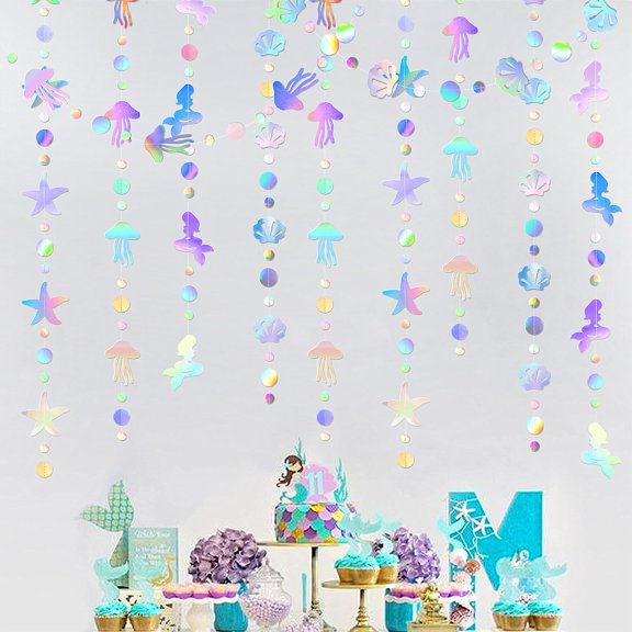 Under The Sea Party Decorations Iridescent Mermaid Garland Jellyfish Decor for Mermaid Birthday Party Supplies,42ft