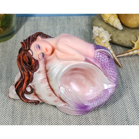 Under The Sea Purple Tailed Mermaid Hugging Giant Sconce Shell Figurine 4.75"L