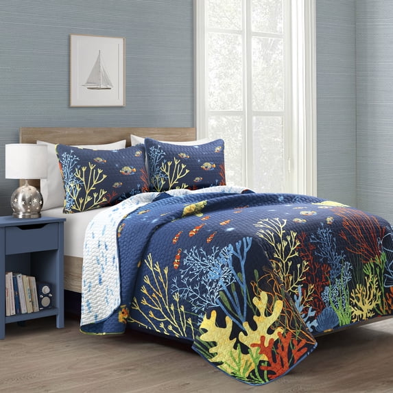 Under The Sea Quilt Navy/Multi 3Pc Set Full/Queen