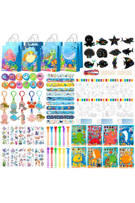 120Pcs Underwater World Birthday Party Favors- Underwater World Goodie Bags Key Chains Stickers etc Underwater World Party Supplies,for Underwater World Party