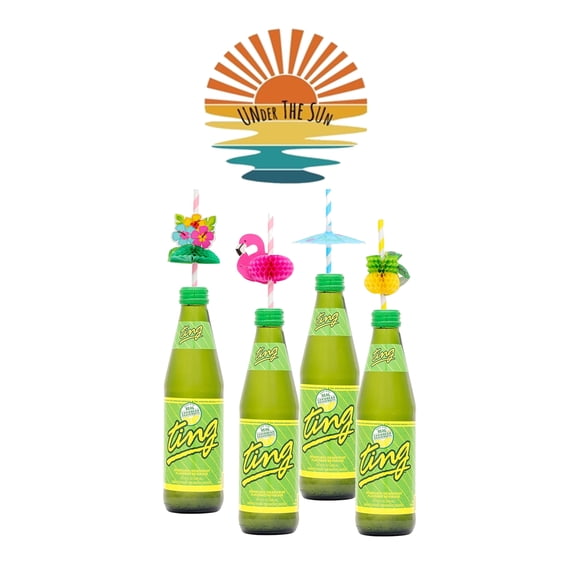 Under The Sun 4 Pack Ting Jamaican Drink with 4 Tropical Straws (Gift Set)