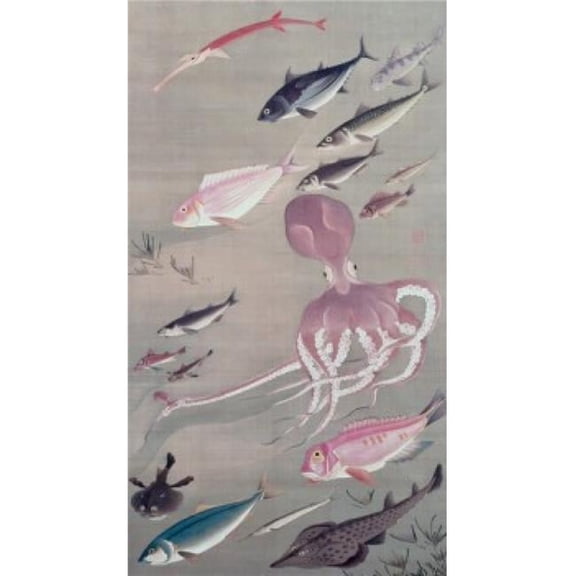 Under Water Life Japanese Art Handscroll Smithsonian Institution Washington D.C. USA Poster Print - 18 x 24 in.