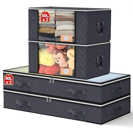 Under bed Storage Bags Organizer, 4Pcs Closet Storage Organizers, Foldable Under Bed Storage Bins Storage Containers