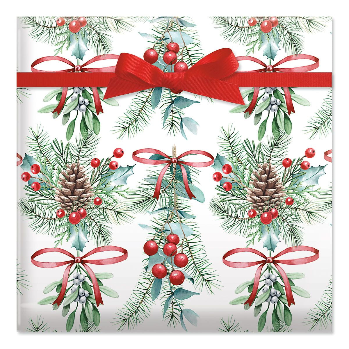 Holly and Mistletoe Gift Wrapping Paper on Gold Foil - 76 cm x 2.44 m Roll