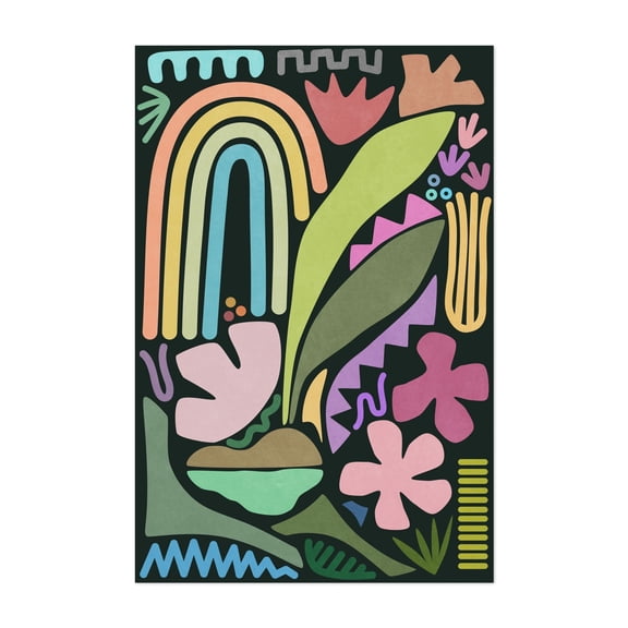 Under the Rainbow - Illustration Abstract Modern Art Geometric Floral Pattern Botanical Unframed Wall Art Print 32 x 48 inches