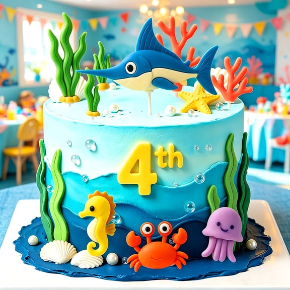Under the Sea 3D Cake Topper Set - Ocean Theme Party Decorations with Tropical Fish & Marine Creatures