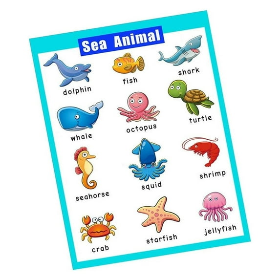 Under the Sea Animals Poster for Kids - Ocean Creature Educational Chart for Preschool, Vocabulary Building & Colorful Classroom Decor