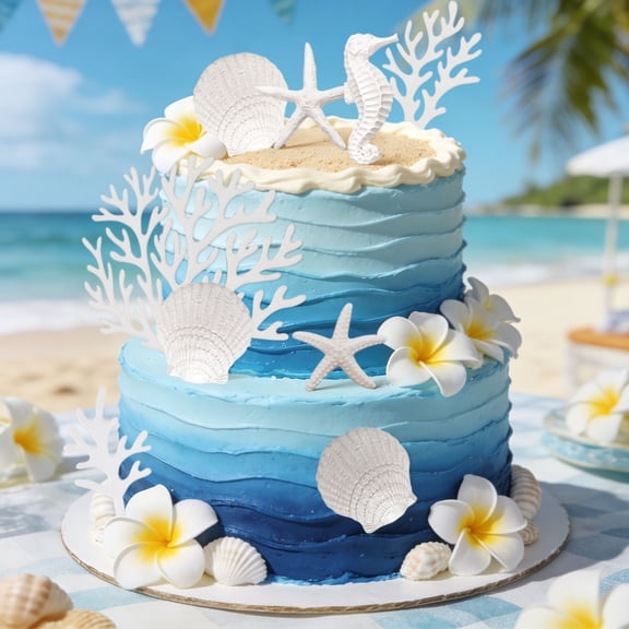 Under the Sea Cake Topper 13-Piece Set - Beach Wedding Summer Pool Party Decorations