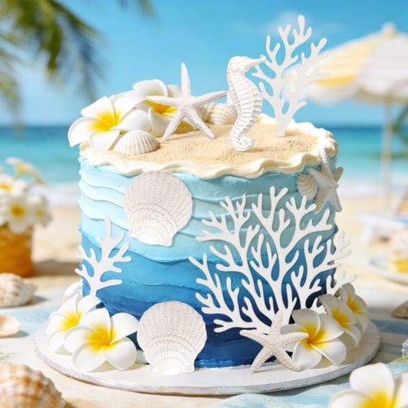 Under the Sea Cake Topper 13-Piece Set - Beach Wedding Summer Pool Party Decorations