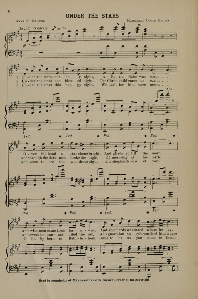 Under the Stars 1 Margaret Coote Brown Christmas Carols & Hymns 1910 Canvas Art - (24 x 36)