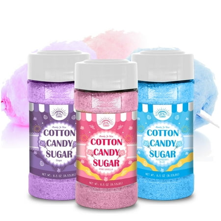 Under the Sun Products- Cotton Candy Floss Sugar Package - 8.5oz Each Flavor (Pink Vanilla , Blue Raspberry & Grape)