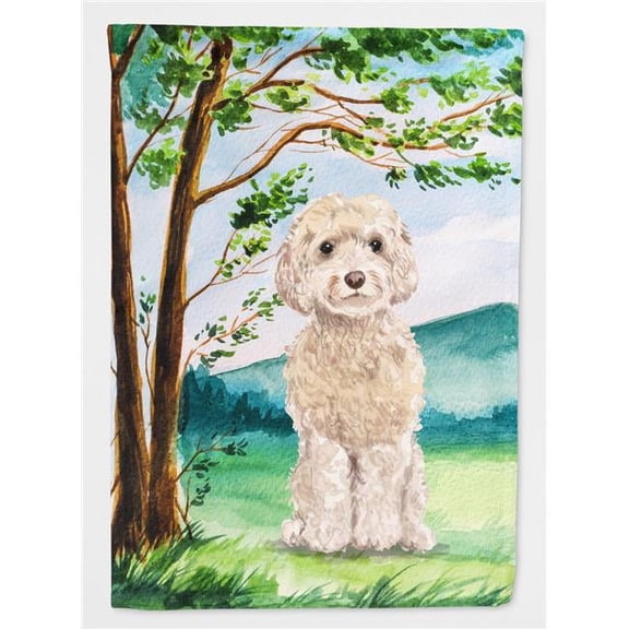 Under the Tree Goldendoodle Flag Canvas House Size