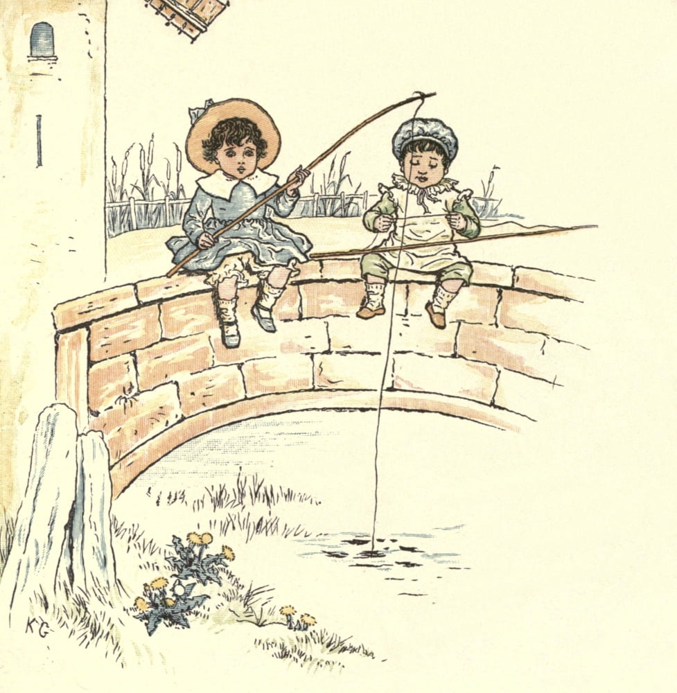 Under the Window 1879 Fishing Canvas Art - Kate Greenaway (18 x 24)