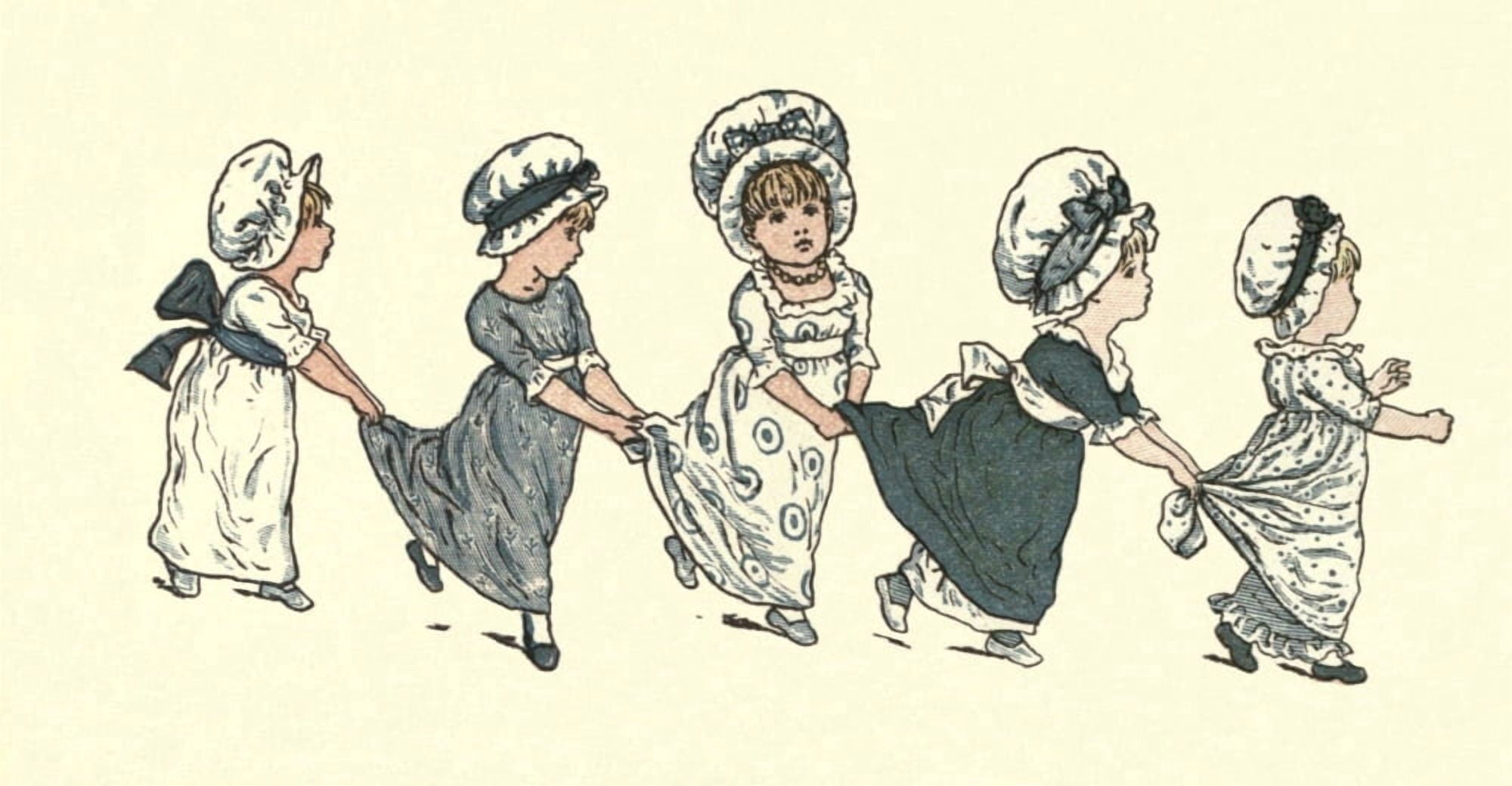 Under the Window 1879 Five little maids Canvas Art - Kate Greenaway (18 x 24)