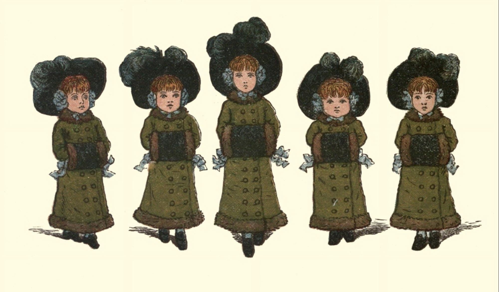 Under the Window 1879 Five little sisters Canvas Art - Kate Greenaway (18 x 24)