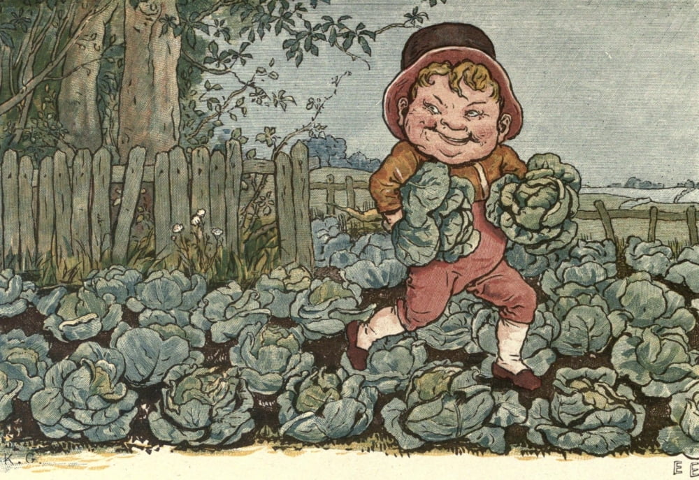 Under the Window 1879 Goblin stealing cabbages Canvas Art - Kate Greenaway (18 x 24)