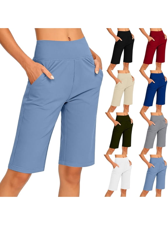 Under5 EGNMCR Biker Shorts Women 8"Tummy Control Workout Shorts Women with Pockets High Waisted Yoga Running Gym Spandex Compression