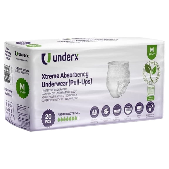 UnderX Adult Incontinence Underwear - Overnight Comfort Xtreme Absorbency Pull Ups for Unisex, Leak Protection & Disposable Absorbent Latex Free, Adult Diapers (Medium-20 Count)