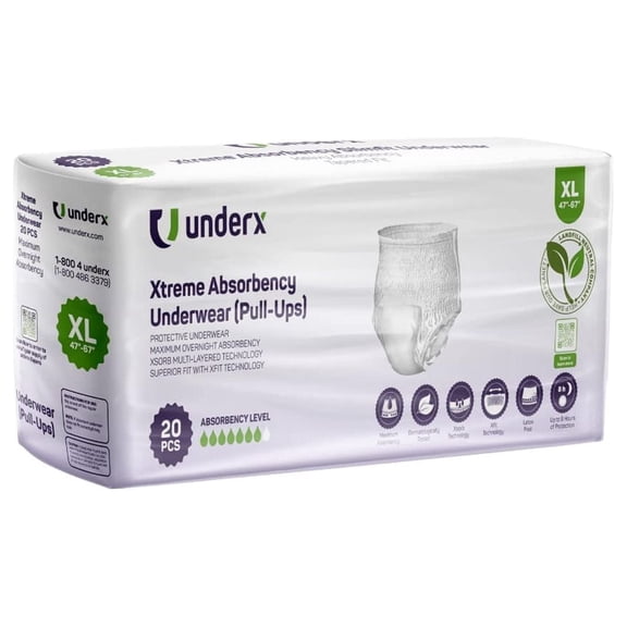 UnderX Adult Incontinence Underwear - Overnight Comfort Xtreme Absorbency Pull Ups for Unisex, Leak Protection & Disposable Absorbent Latex Free , Adult Diapers (X-Large-20 Count)