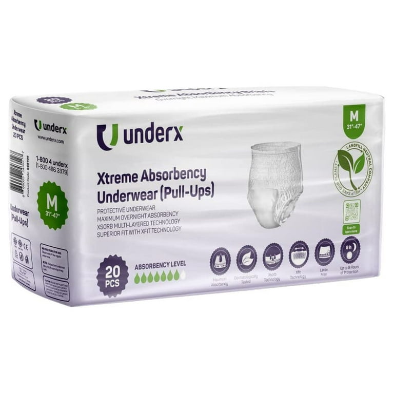 UnderX Adult Incontinence Underwear - Overnight Comfort Xtreme Absorbency  Pull Ups for Unisex, Leak Protection & Disposable Absorbent Latex Free, Adult  Diapers (Medium-20 Count) 