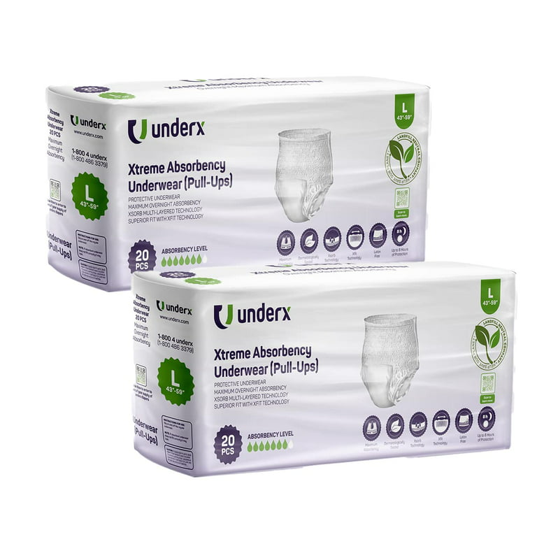 UnderX Adult Incontinence Underwear - Overnight Comfort Xtreme Absorbency  for Unisex, Leak Protection & Disposable Absorbent Latex Free, Adult Diapers  