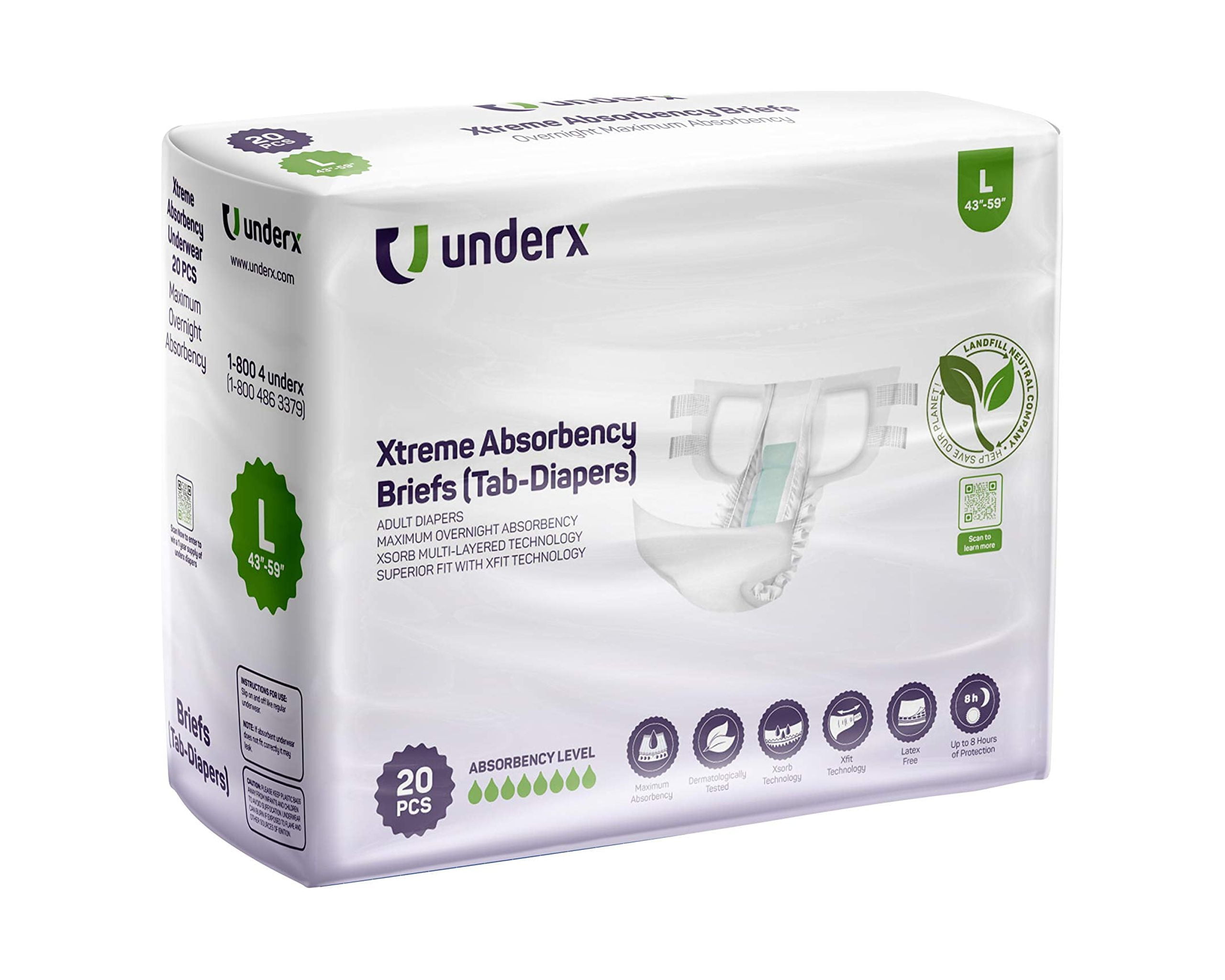UnderX Tabbed Disposable Briefs for Adult - Overnight Comfort