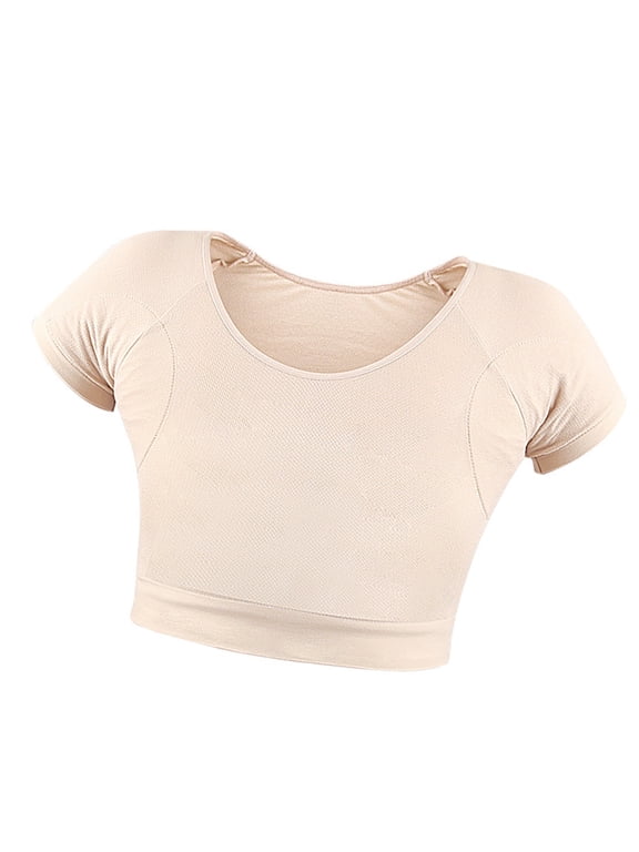 Underarm Sweat Pad Vest Armpit Sweatproof T-Shirt Anti Sweat Washable Reusable Short Sleeve Crop Top for Women Underwear