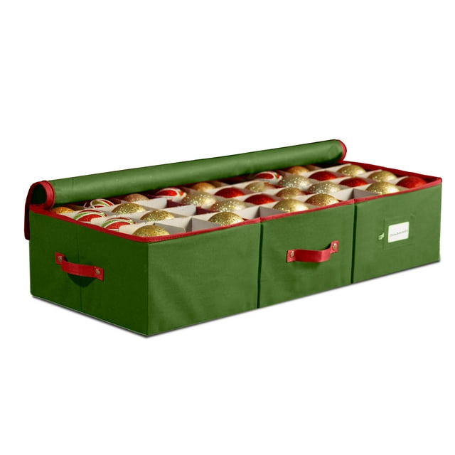 Underbed Christmas Ornament Storage Box with Zippered Closure Stores