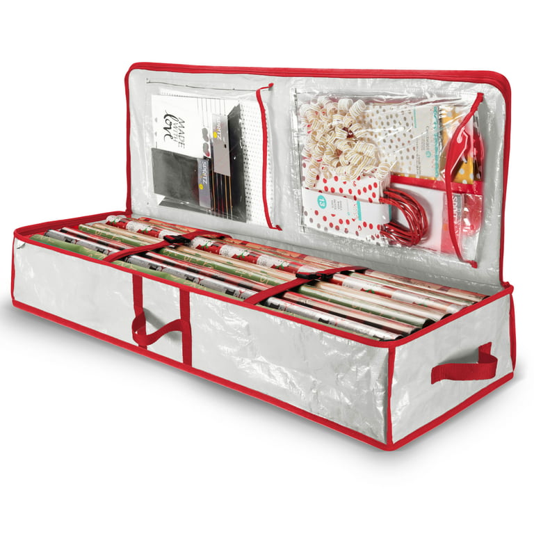 Gift Wrap Organizer, Interior Pockets, Wrapping Storage Box