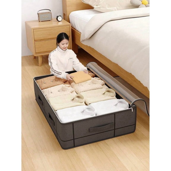 Underbed Storage Bag for Clothing, Flat Under Bed Storage Containers with Handles, Quilt and Blanket Organizer for Bedroom, Shoe and Closet Storage Bin, 1 Pack
