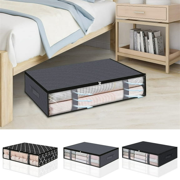 Underbed Storage Bag, Foldable Non-woven Organizer with Clear Window, 60x45x15cm Large Capacity for Blankets, Clothes & Toys, Breathable Fabric for Moisture Protection, Ideal for Bedroom and