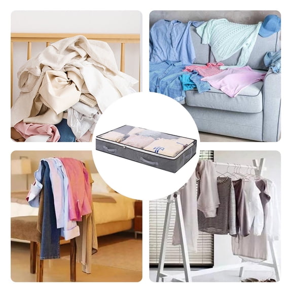 Underbed Storage Bag Large Capacity, Clear Window Reinforced Handles Non Woven, for Comforters, 100x50x15 cm, Grey