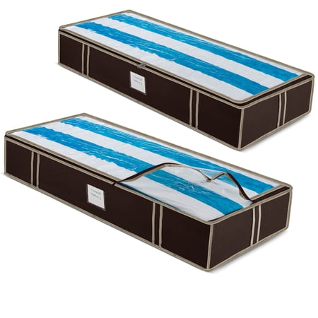 Underbed Storage Bag Organizer (2 Pack) Large Capacity Storage Box, 600 Denier Oxford Material, Reinforced Strap Handles,Clear Window, Store Blankets, Comforters, Linen, Bedding, Seasonal Clothing