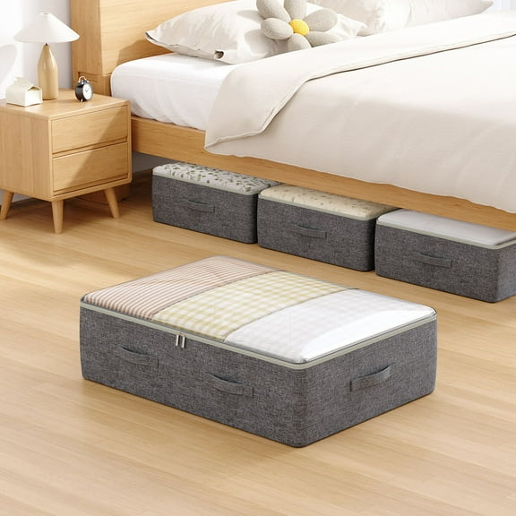 Underbed Storage Bag, Usavan Large Foldable Fabric Storage Box Thick Steel Frame, 18.5x10.63x7.87 Inch Under Bed Organizer for Clothes Quilts Toys
