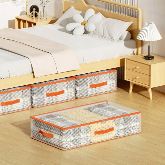 Underbed Storage Bags & Organizers | 5-Size Set for Clothes, Toys & Home Organization | Transparent PVC Drawers & Fabric Storage Boxes | Flat Under Bed Storage Solutions