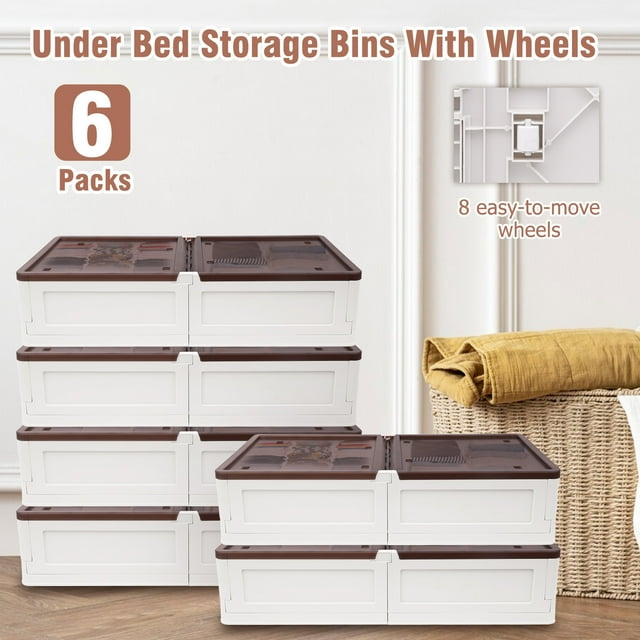 Underbed Storage Bins on Wheels, Plastic Stackable Underbed Storage