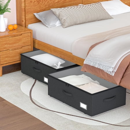 Underbed Storage Bins With Wheels, No Assemble Required 10 inches Height Large Capacity Rolling Underbed Shoe Storage Containers for Dorm
