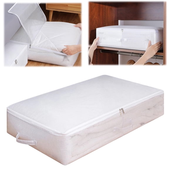 Underbed Storage Box Cozival Foldable Underbed Storage Box with Zipper - White Container for Blankets, Clothes, Comforters & Sheets, Space-Saving Closet Organizer, Zipper Storage Container, F