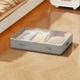 thumbnail image 1 of Underbed Storage Box with Pull Out Handle, Large Capacity Non Woven Fabric Organizer, Striped Clothing Book Storage Box for Dorm Home, Clear Top Foldable Storage Container, 1 of 6