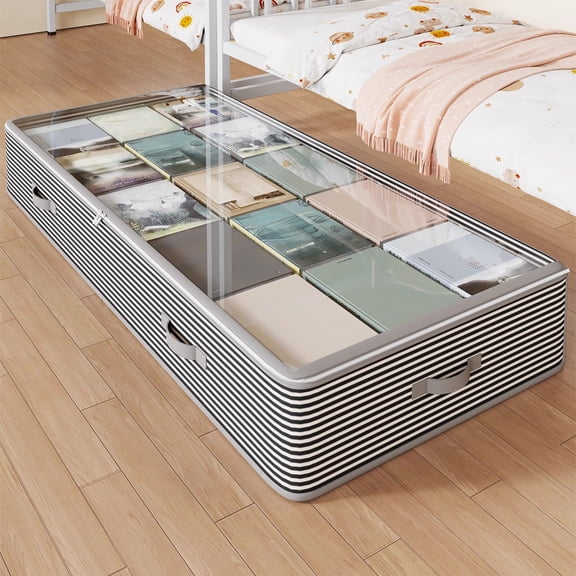 Underbed Storage Box with Pull-Out Handle | Large Capacity Fabric Storage Container for Clothes, & Bedding | Dorm, Home & Closet Organizer | Gray Non-Woven Fabric Storage Bin