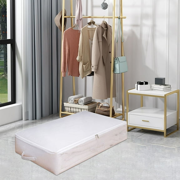 Underbed Storage Box Transparent Fabric Folding Organizer | Large 50x40x15cm Blanket Toy Clothing Storage | Space Saving for Dorm College Student Apartment Moving