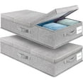 thumbnail image 1 of Underbed Storage Containers Bin with Lids (Set of 2) Large Under Bed Storage Organizer Box with Handle, Foldable Under the Storage Bags for Organizing Clothes, Shoes, Blankets, Pillows-Grey, 1 of 7